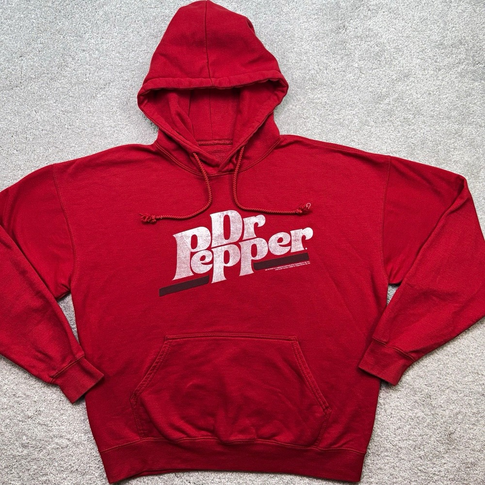 Tee Luv Dr Pepper Red Pullover Hoodie Sweatshirt Mens Large Distressed Logo